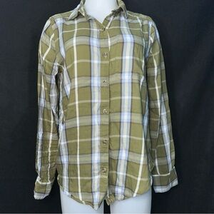 Women's XS Olive Green Plaid Long Sleeve Shirt - SO